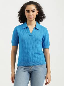United Colors of Benetton - Blue Self Design Pure Cotton Top
