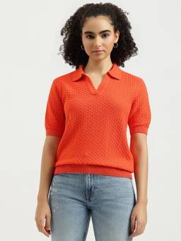 United Colors of Benetton - Orange Self Design Pure Cotton Top