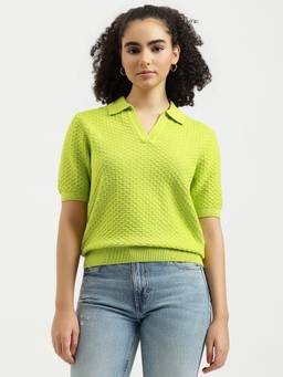 United Colors of Benetton - Green Self Design Pure Cotton Top