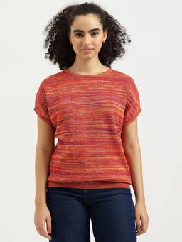 United Colors of Benetton - Orange Self Design Pure Cotton Top