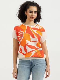 United Colors of Benetton - White Floral Pure Cotton Top