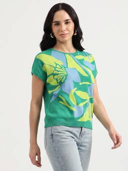United Colors of Benetton - Green Floral Pure Cotton Top