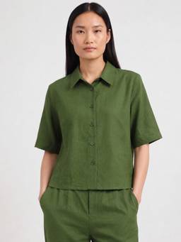 United Colors of Benetton - Green Solid Linen Relaxed Shirt