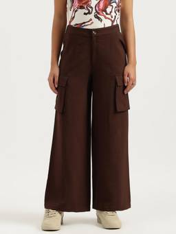 United Colors of Benetton - Brown Solid Rayon Straight Trouser