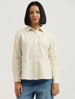 United Colors of Benetton - Cream Embroidered Polyester Shirt