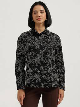 United Colors of Benetton - Black Embroidered Polyester Shirt
