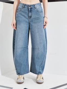 DOLCE CRUDO - Blue Solid Denim Loose Jeans