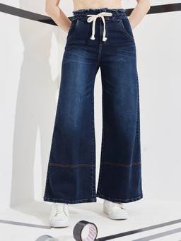 DOLCE CRUDO - Blue Solid Denim Wide Jeans