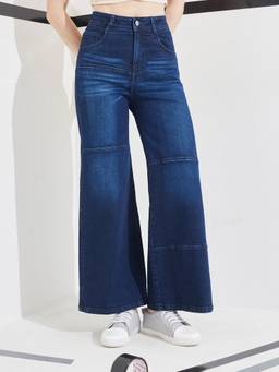 DOLCE CRUDO - Blue Solid Denim Wide Jeans