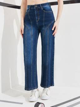 DOLCE CRUDO - Blue Solid Denim Wide Jeans