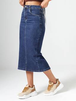 DOLCE CRUDO - Blue Solid Denim Bodycon Skirt