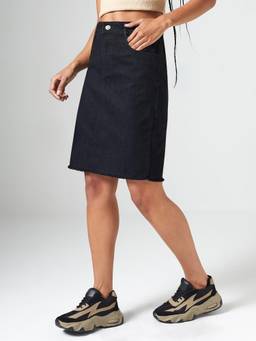 DOLCE CRUDO - Black Solid Denim Bodycon Skirt