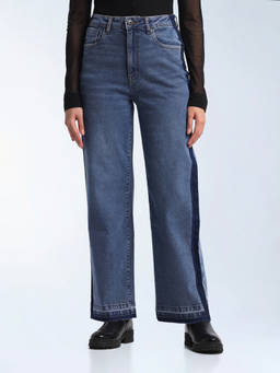 Flying Machine - Blue Solid Cotton Wide Jeans