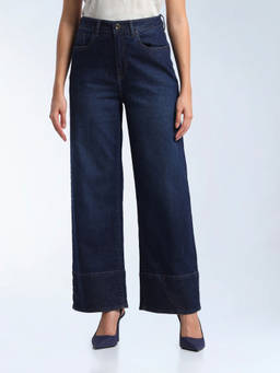 Flying Machine - Blue Solid Cotton Wide Jeans