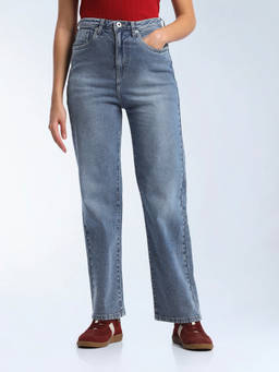 Flying Machine - Blue Solid Cotton Straight Jeans