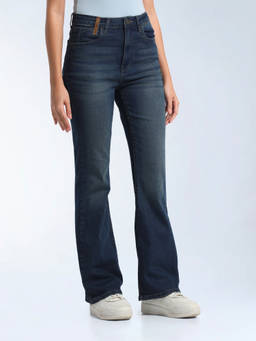 Flying Machine - Blue Solid Cotton Bootcut Jeans