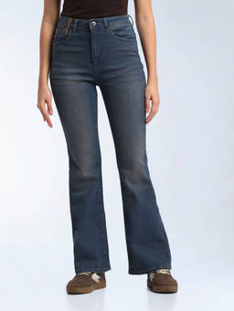 Flying Machine - Blue Solid Cotton Bootcut Jeans