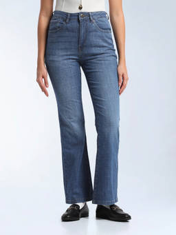Flying Machine - Blue Solid Cotton Bootcut Jeans