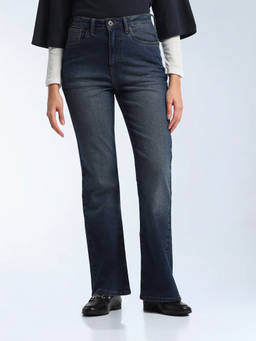 Flying Machine - Blue Solid Cotton Bootcut Jeans