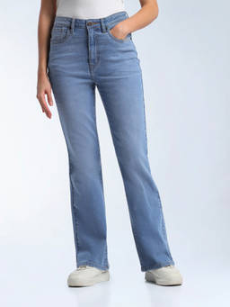 Flying Machine - Blue Solid Cotton Bootcut Jeans