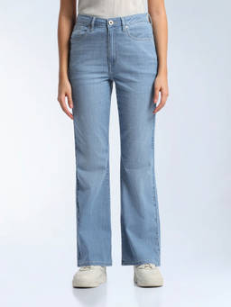 Flying Machine - Blue Solid Cotton Bootcut Jeans