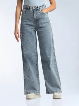 Flying Machine - Blue Solid Cotton Loose Jeans