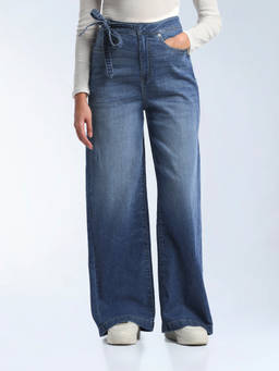 Flying Machine - Blue Solid Cotton Loose Jeans