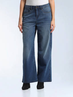 Flying Machine - Blue Solid Cotton Loose Jeans