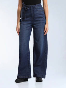 Flying Machine - Blue Solid Cotton Loose Jeans