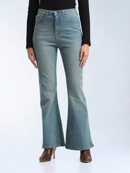 Flying Machine - Blue Solid Cotton Flared Jeans