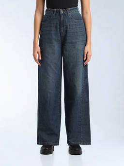 Flying Machine - Blue Solid Cotton Loose Jeans