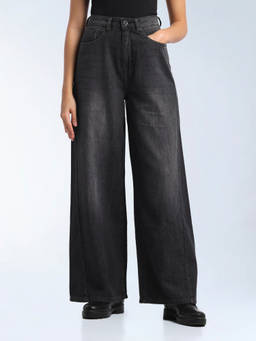 Flying Machine - Grey Solid Cotton Loose Jeans