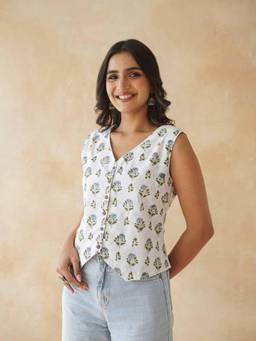 GOODHAND - White Printed Cotton Top