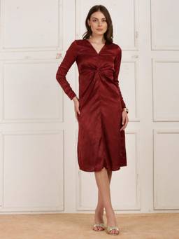 Globus - Maroon Paisley Cotton A-Line Dress