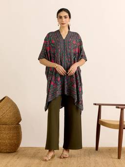 Aarke Ritu Kumar - Black Printed Viscose Loose Kaftan Top