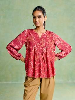 Aarke Ritu Kumar - Red Floral Viscose Top