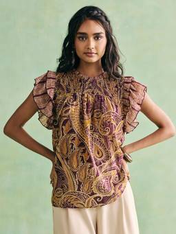 Aarke Ritu Kumar - Purple Printed Viscose Blend Top