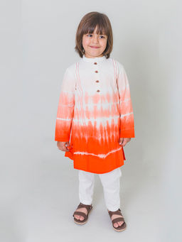 TIBER TABER - Boys Kurta Shibori - Orange (6-7 Years)