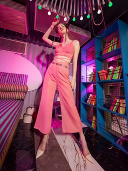 Zink London - Zink Z by Zink London Women Pink Solid Co-ord (Set of 2)