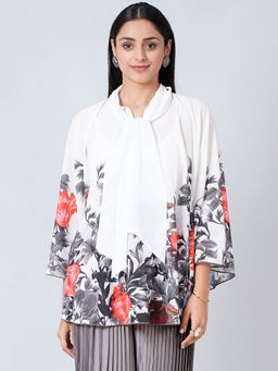 First Resort by Ramola Bachchan - Red And Grey Floral Top