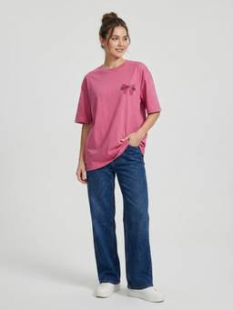 ANVI Be Yourself - Typography Pink Cotton Round Neck Half Sleeve Oversized T-shirt
