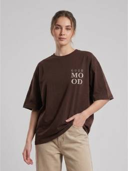 ANVI Be Yourself - Typography Brown Cotton Round Neck Half Sleeve Oversized T-shirt