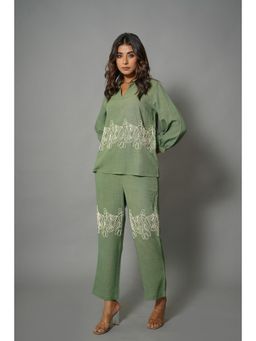 Zolo Label - Green Embroidery Work Co-Ord (Set of 2)