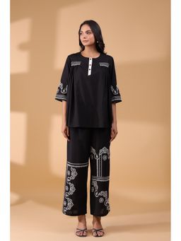 Zolo Label - Black Casual Embroidered Co-Ord (Set of 2)