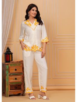 Zolo Label - Off White Rayon Embroidered Co-Ord (Set of 2)