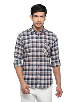 Parx - Slim Fit Checkered Dark Blue Shirt
