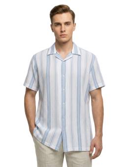 Parx - Medium Blue Slim Fit Striped Shirt