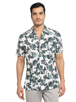 Parx - Slim Fit Printed Dark Green Shirt
