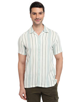 Parx - Slim Fit Striped Cream Shirt