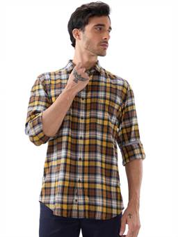 Parx - Slim Fit Checkered Dark Brown Shirt